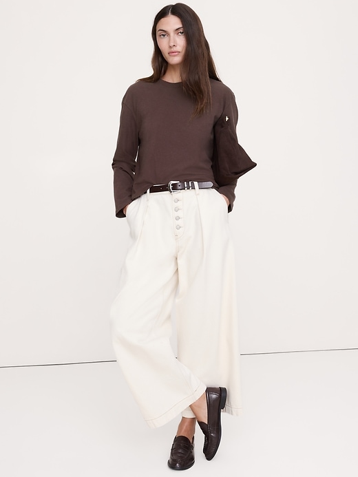 Cotton Slub Long-Sleeve Boyfriend T-Shirt