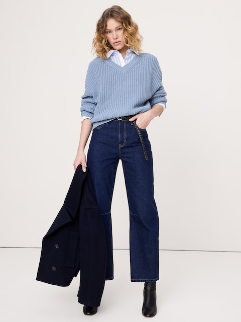 Chunky Cotton V-Neck Sweater