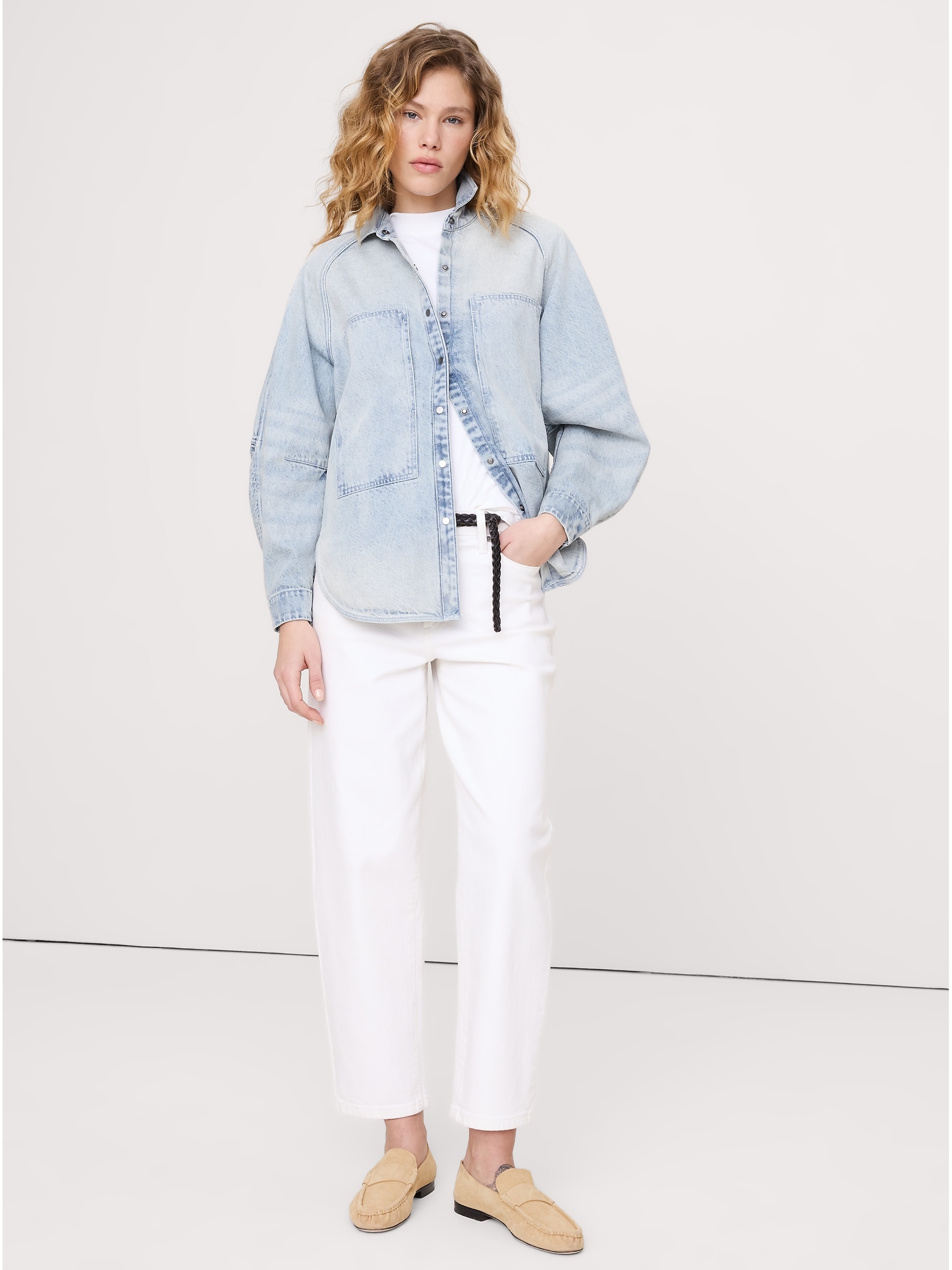 Oversized Denim Utility Pocket Shirt