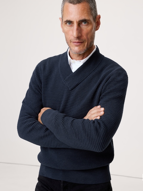 Cotton Thermal-Knit V-Neck Sweater