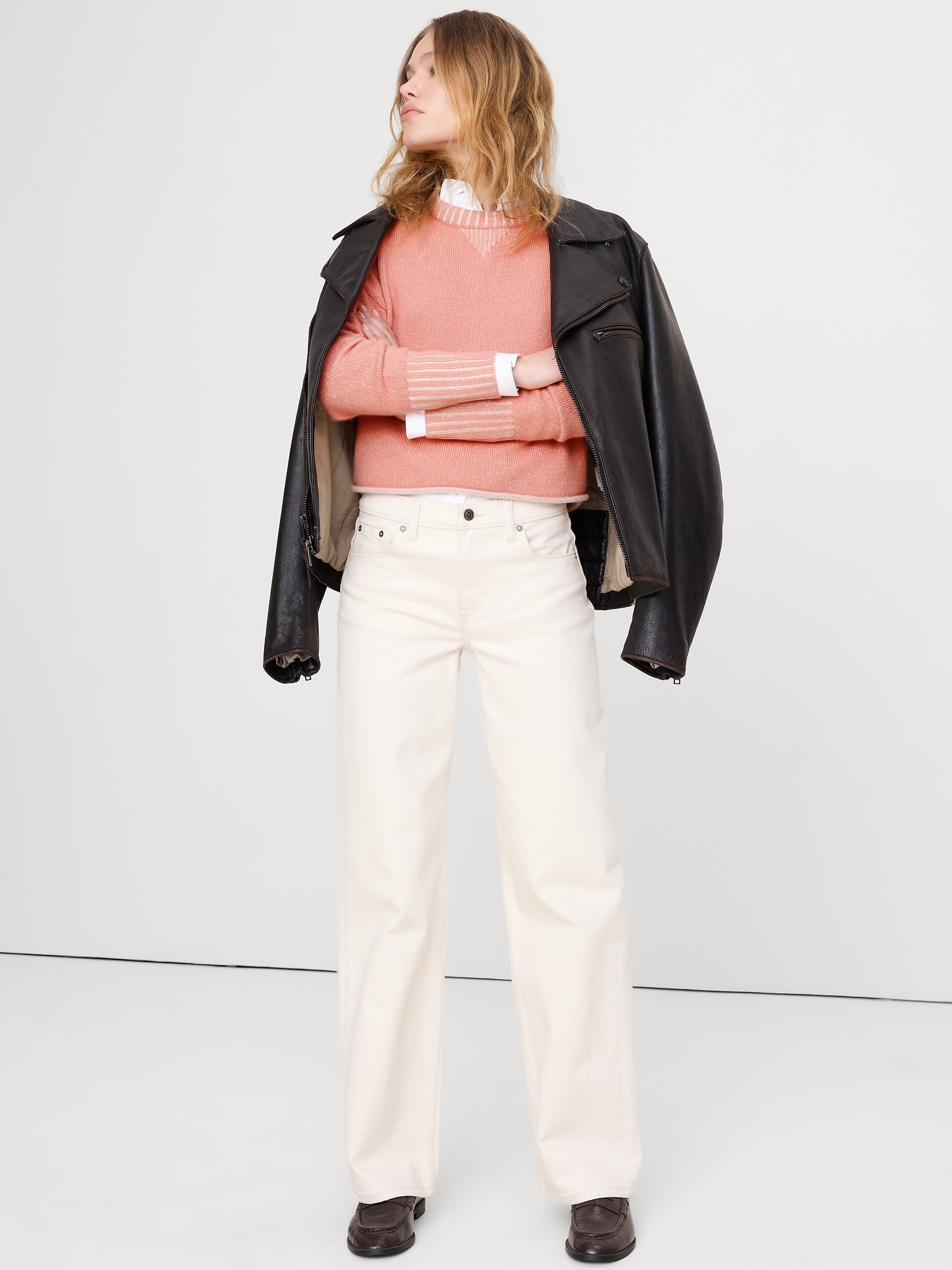 Image number 3 showing, Merino-Cotton Two-Tone Cropped Sweater