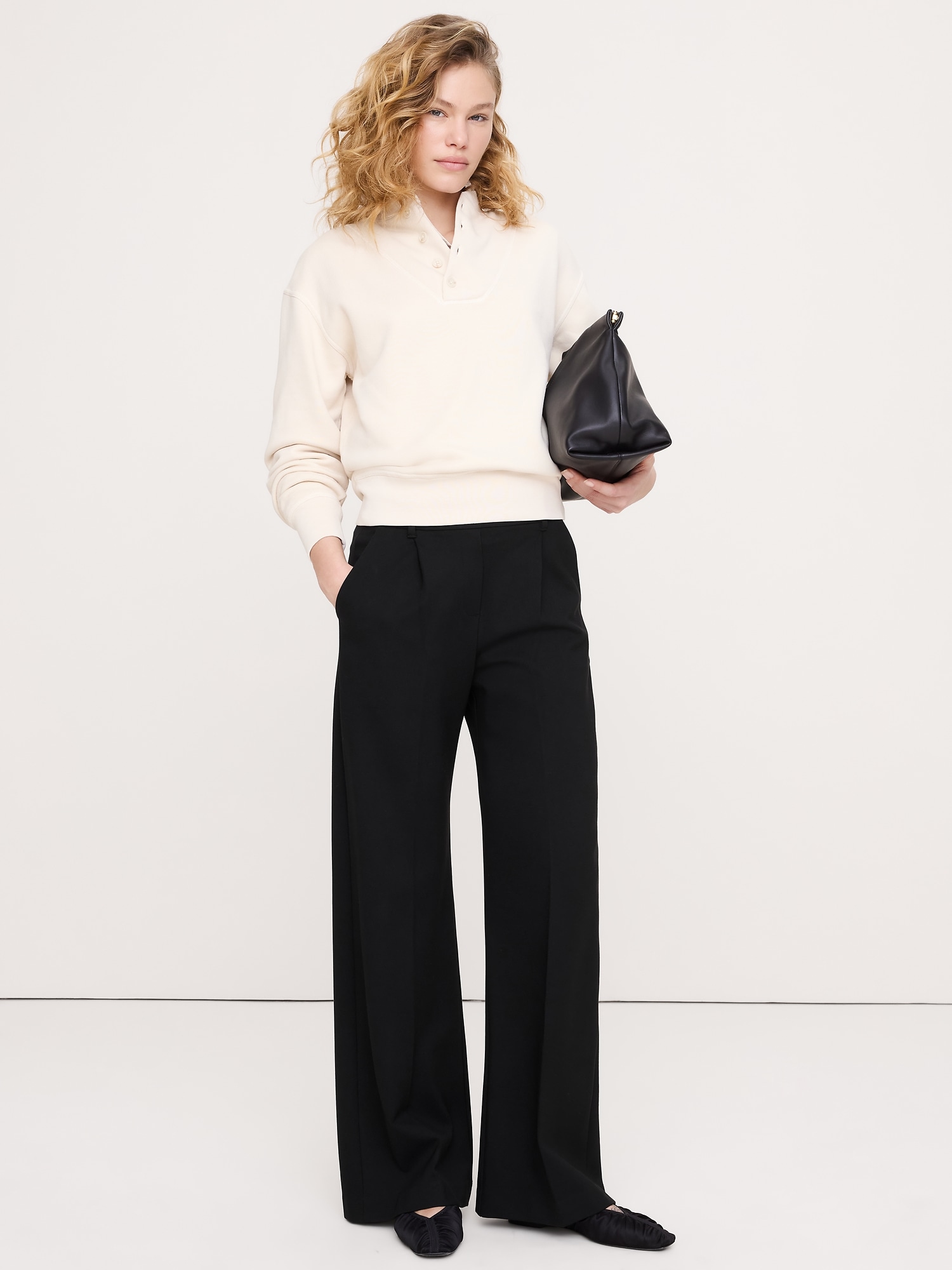 Женские брюки Banana Republic High-Rise Wide-Leg Drapey Ponte Pull-On Pant, цвет: Чёрный