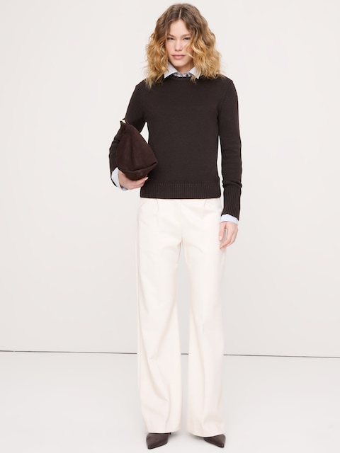 High-Rise Wide-Leg Drapey Ponte Pull-On Pant