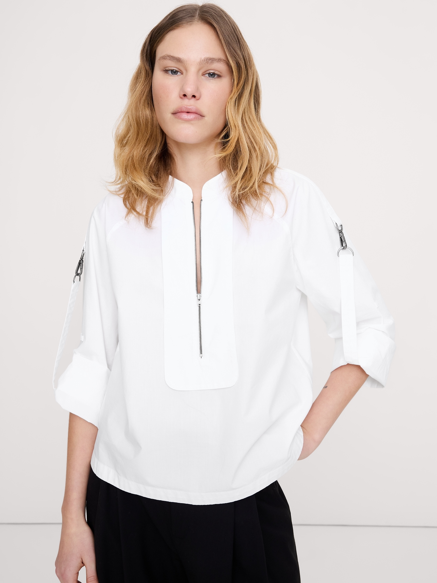 Image number 3 showing, Cotton Poplin Zip Popover Top