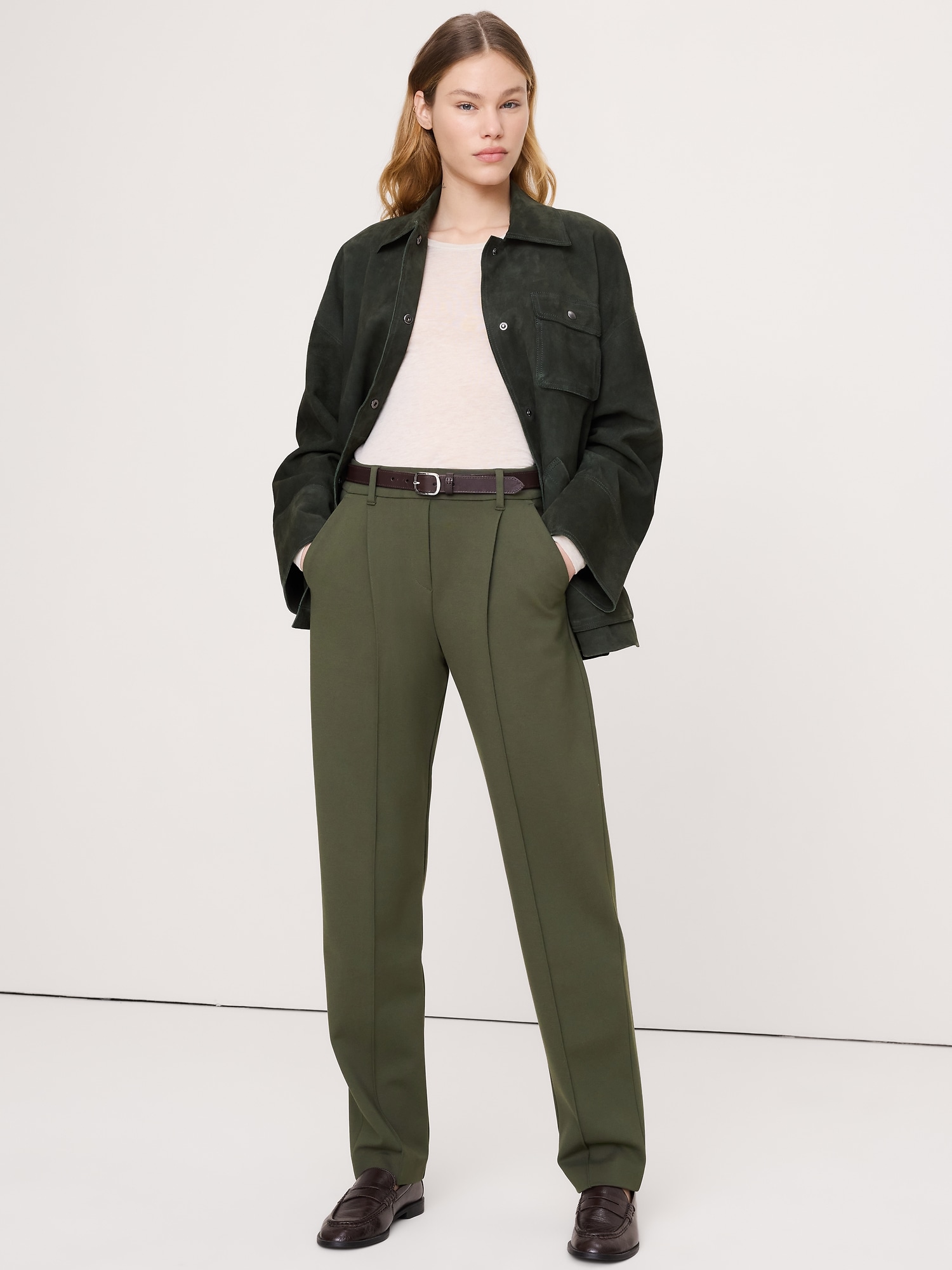 High-Rise Tapered Drapey Ponte Pull-On Pant