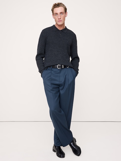 Straight Pleated Twill Dress Pant