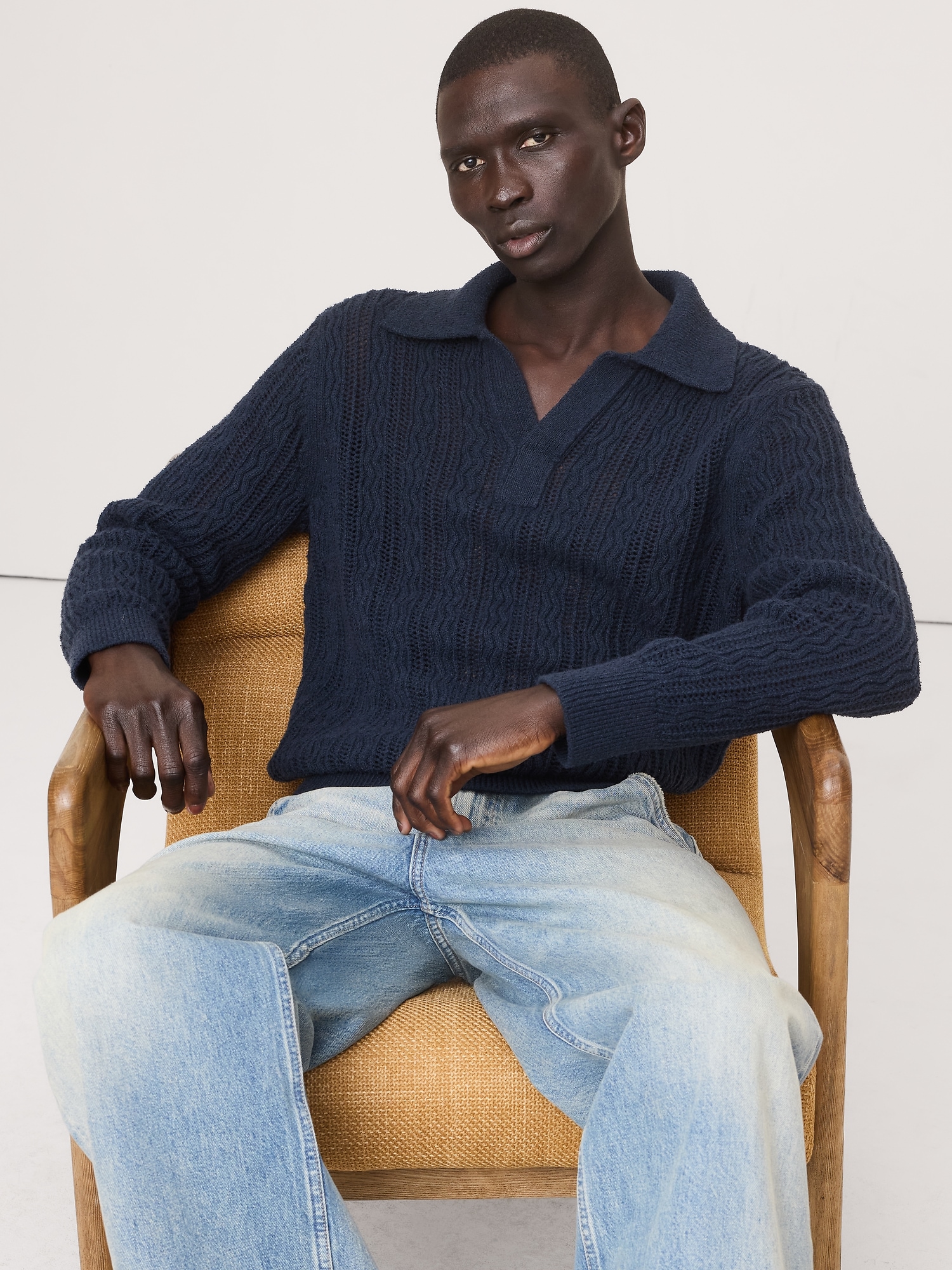 Cotton-Blend Zig-Zag Sweater Polo