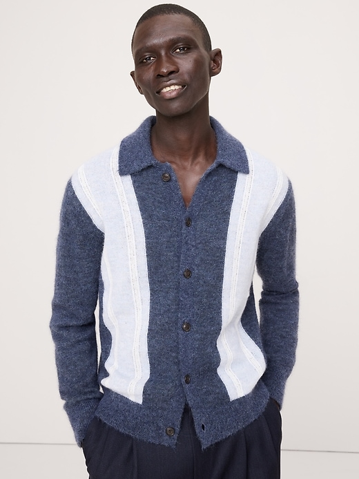 Italian Alpaca-Blend Polo Cardigan