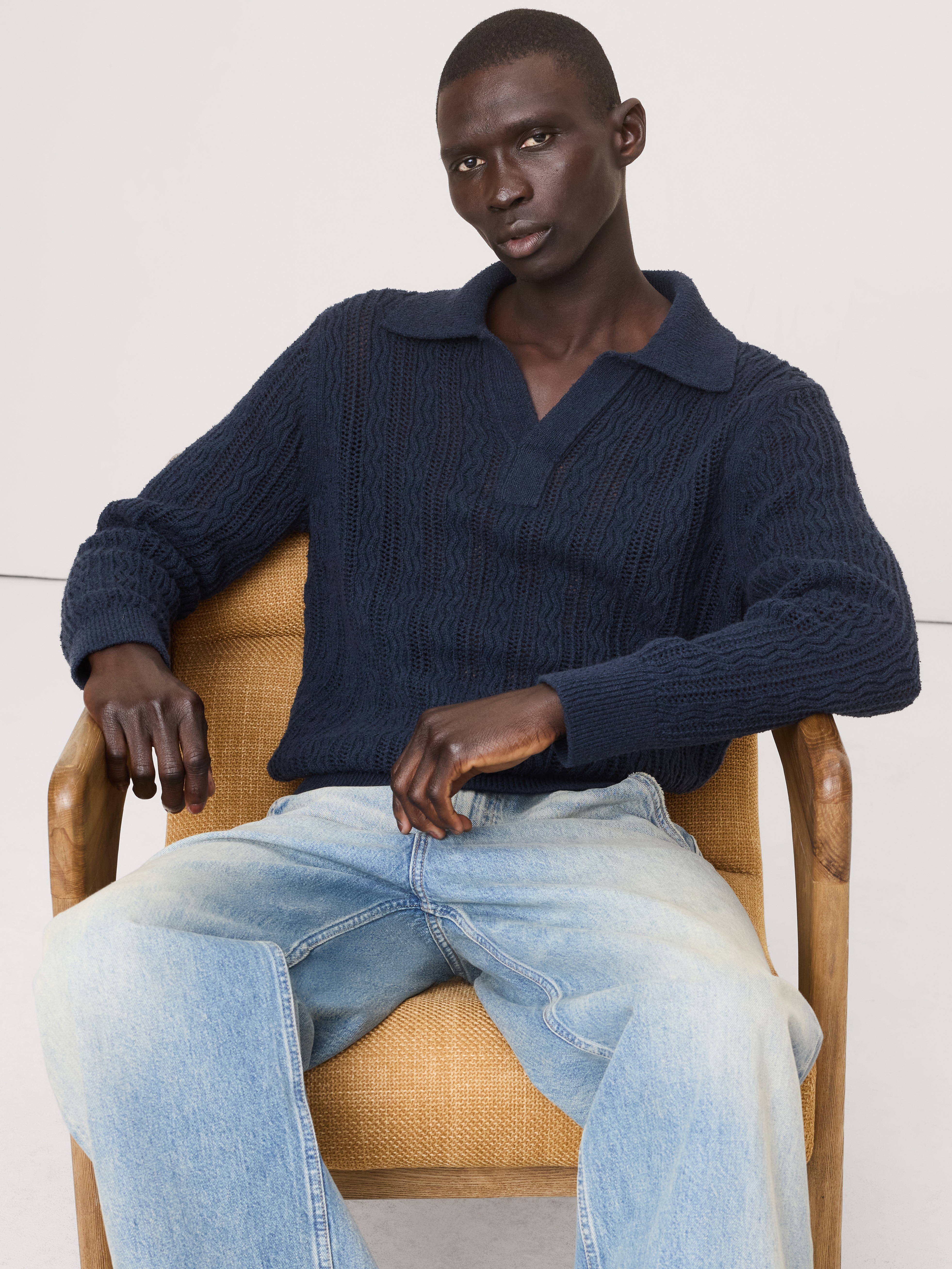 Cotton-Blend Zig-Zag Sweater Polo