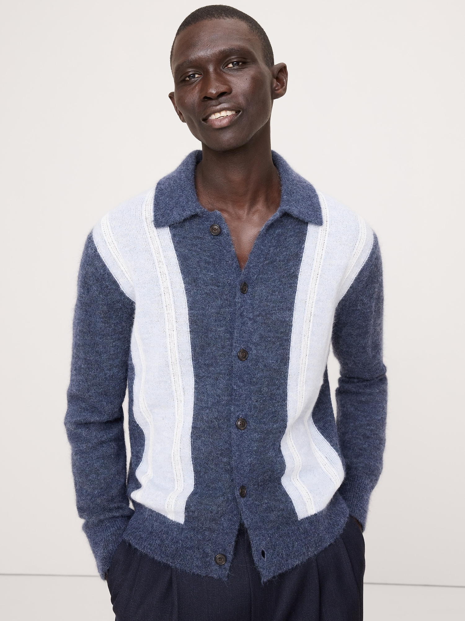 Italian Alpaca-Blend Polo Cardigan