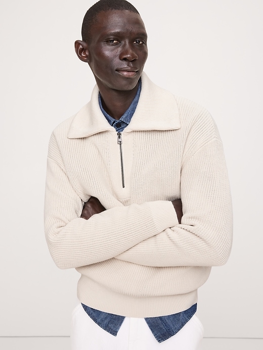 Cotton Ribbed Zip Sweater Polo