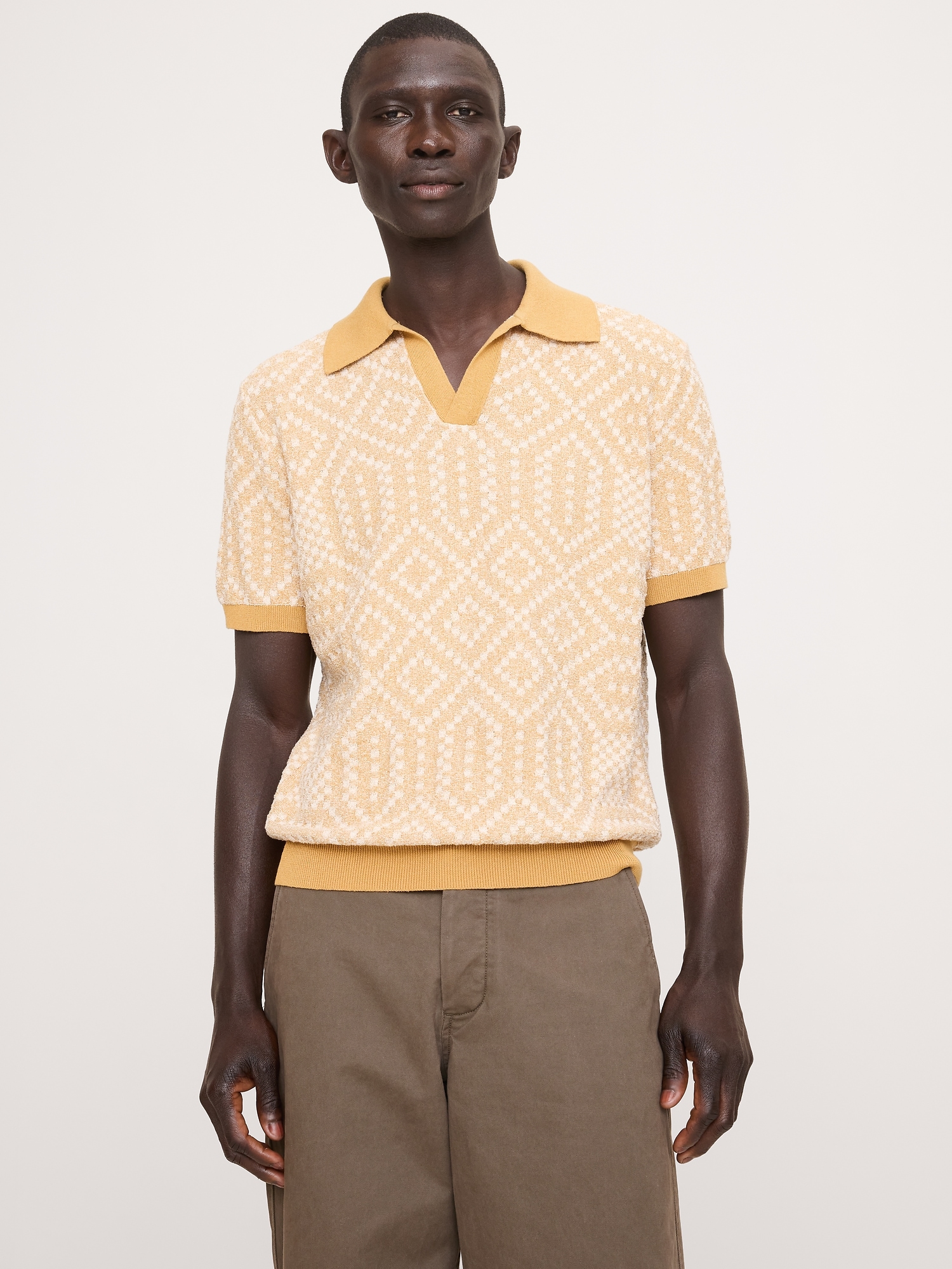 Linen-Cotton Blend Jacquard Polo