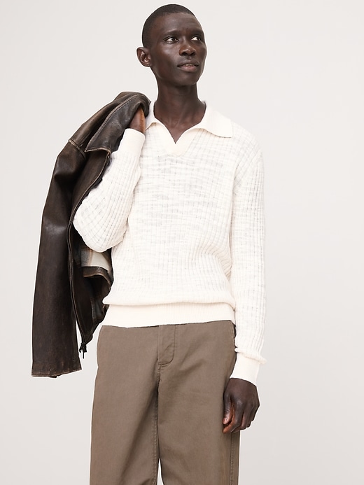 Linen-Cotton Slub Sweater Polo