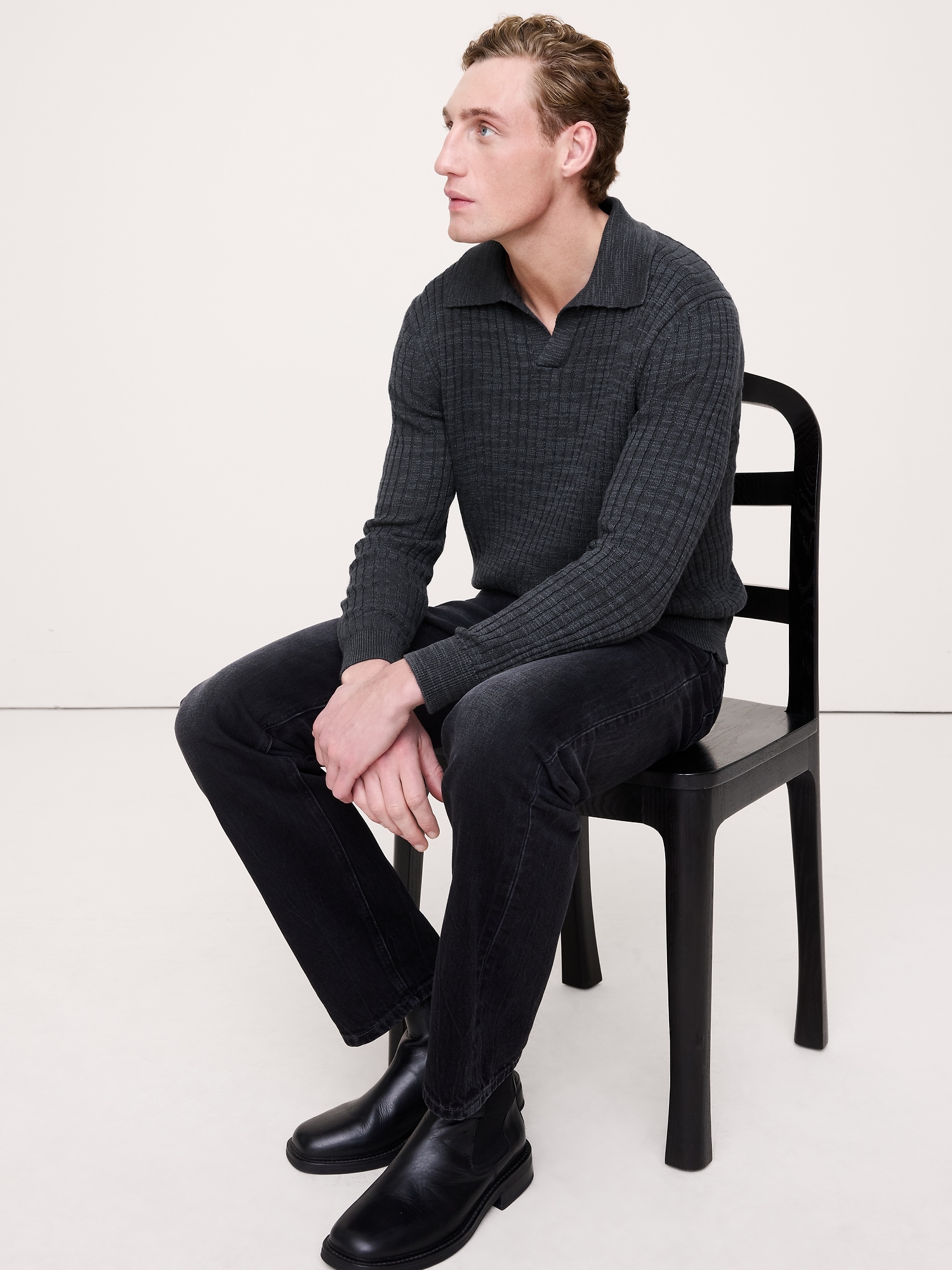 Linen-Cotton Slub Sweater Polo