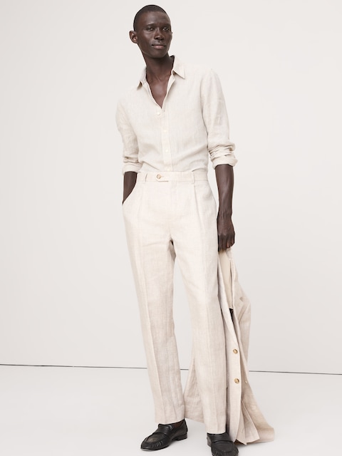 Tailored Slim-Fit Herringbone Linen Suit Pant