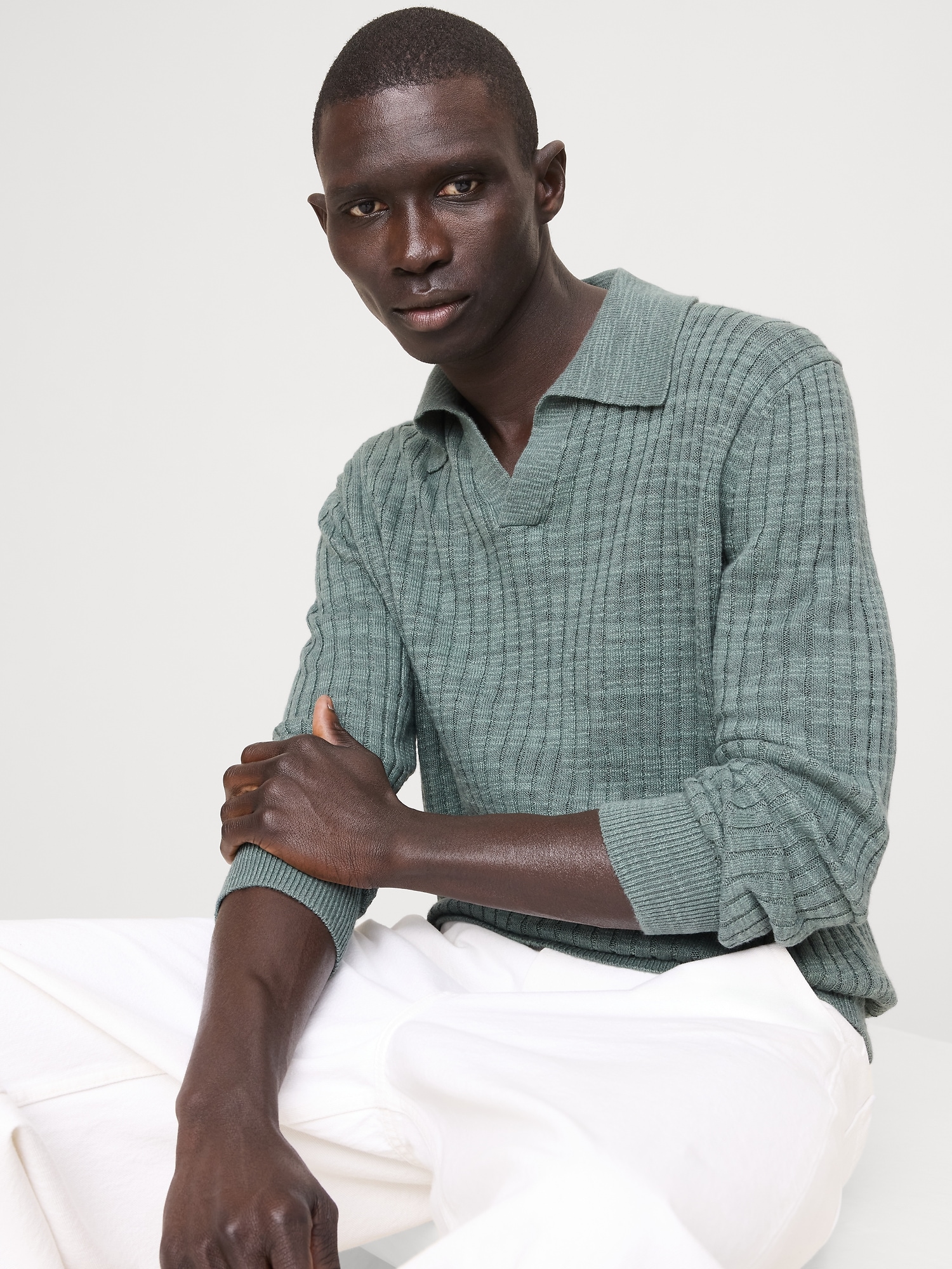 Linen-Cotton Slub Sweater Polo