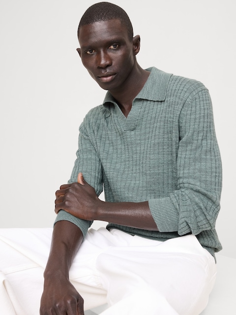 Linen-Cotton Slub Sweater Polo
