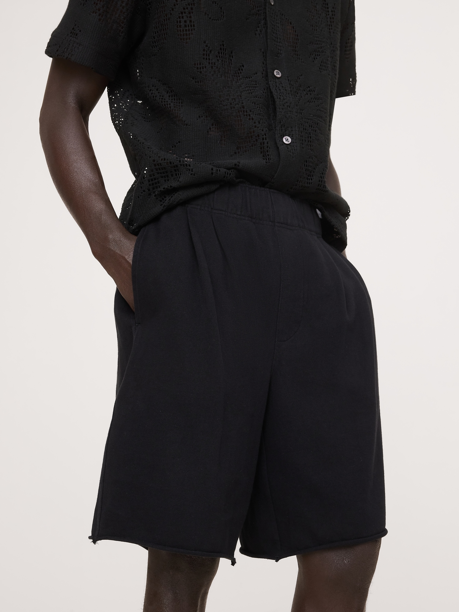 Image number 3 showing, Relaxed Cotton-Fleece Pleated Pull-On Short
