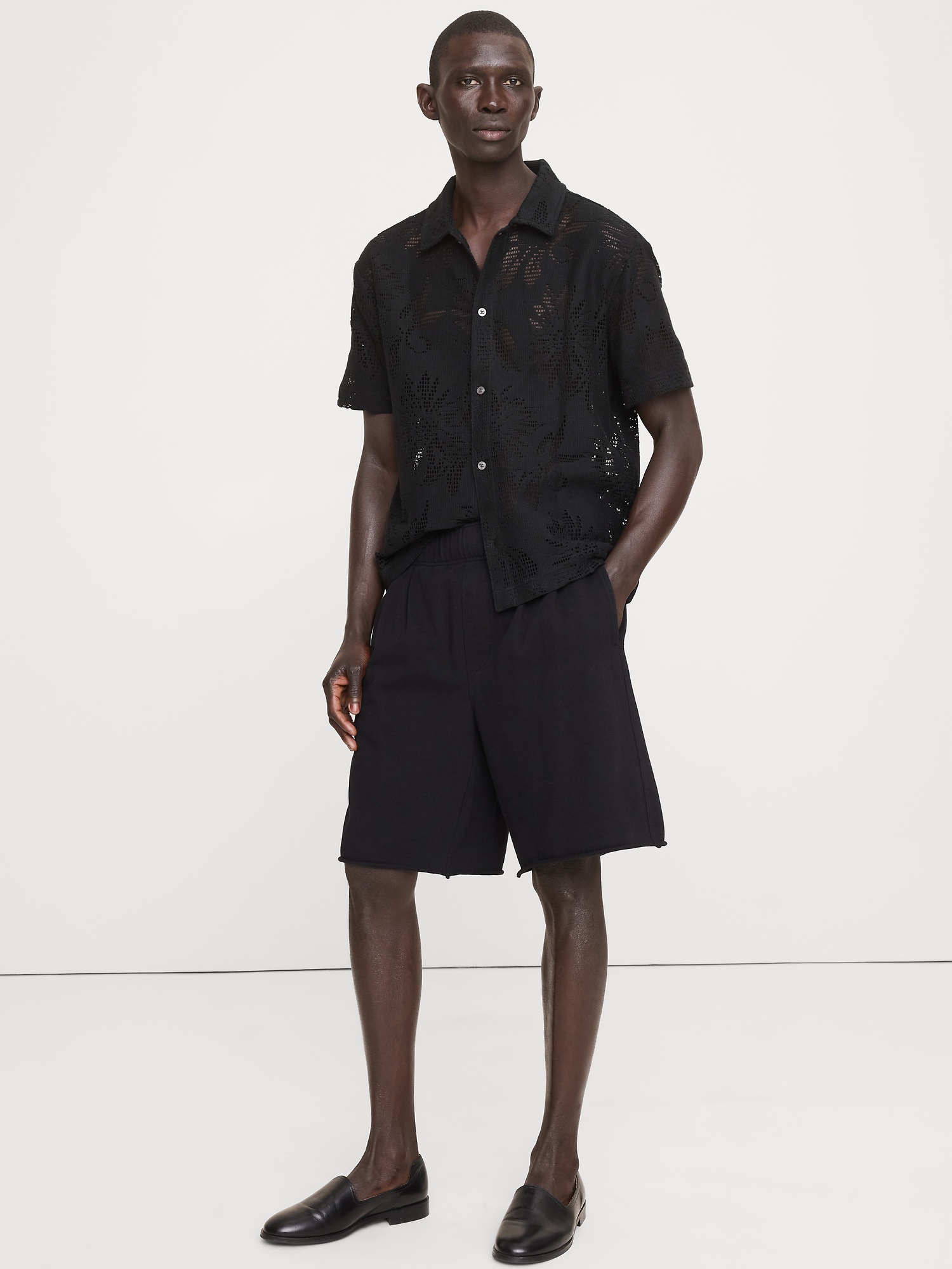 Relaxed Cotton-Fleece Pleated Pull-On Short