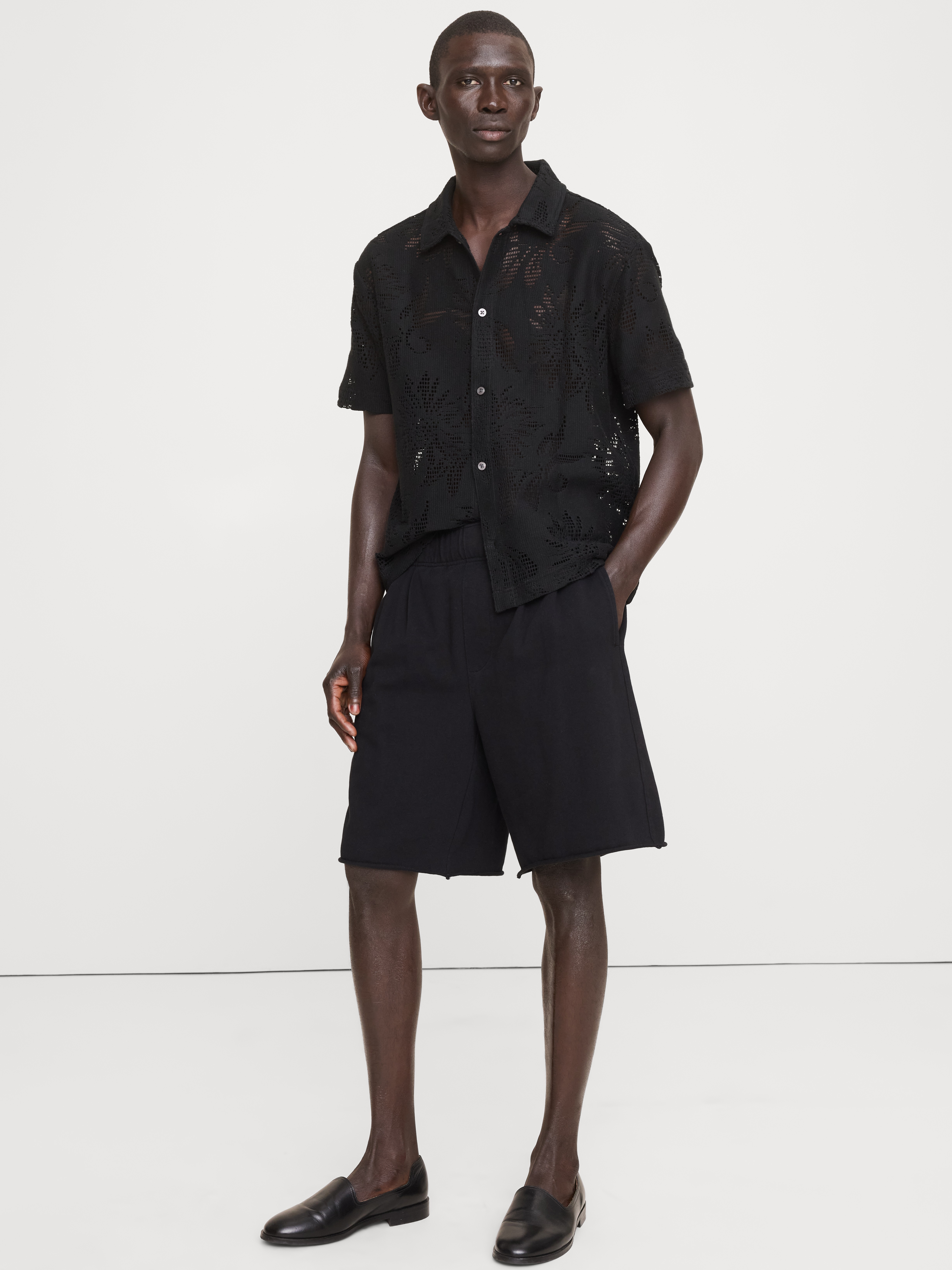 Relaxed Cotton-Fleece Pleated Pull-On Short