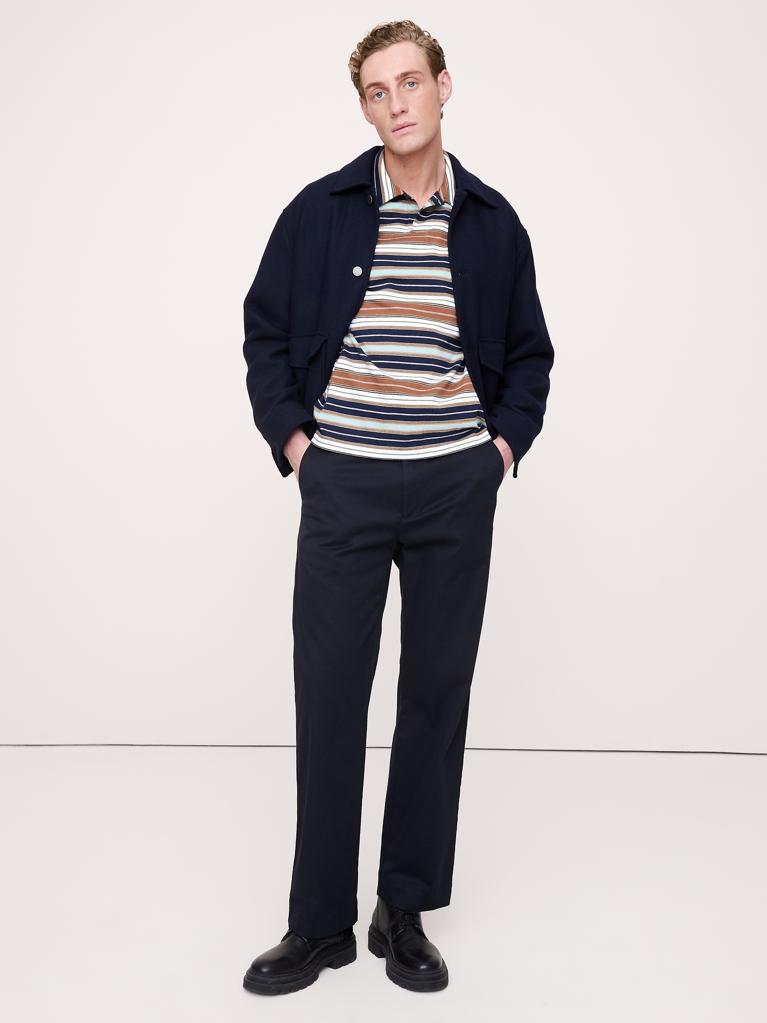 Мужское поло Banana Republic Relaxed Stripe Cotton Johnny-Collar Polo, цвет: Разноцветный полосатый — фото 3
