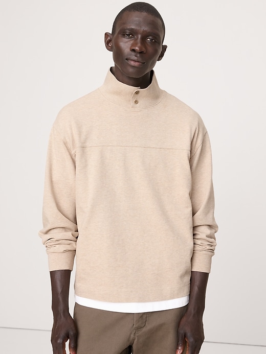 Cotton Fleece Mock Neck Sweatshirt