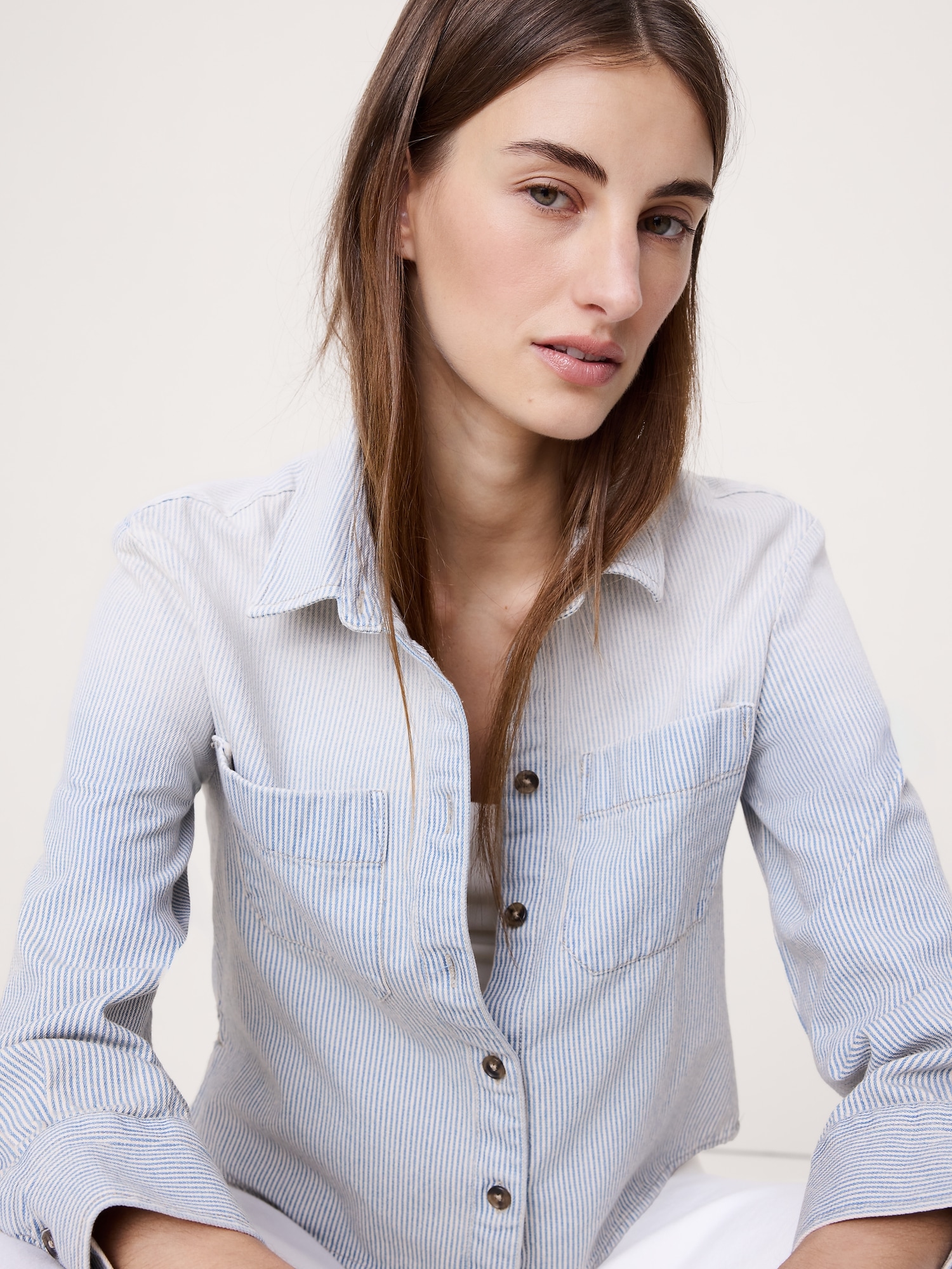 Image number 6 showing, Denim Cropped Utility Shirt