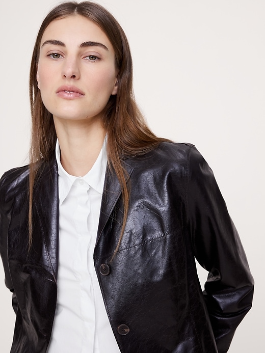 Image number 6 showing, Cropped Cotton Poplin Shirt with Elbow Patches