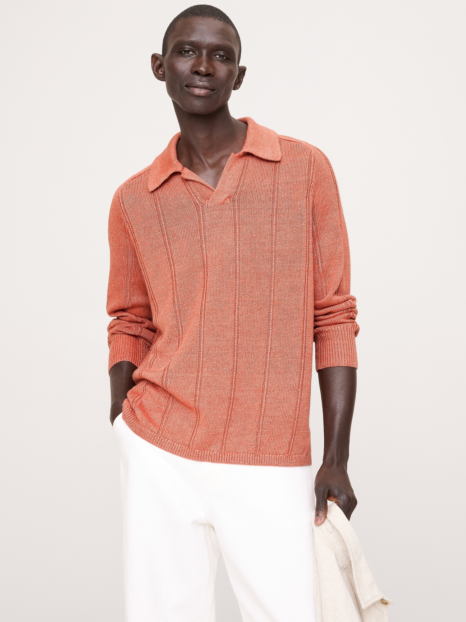Linen Ribbed Sweater Polo
