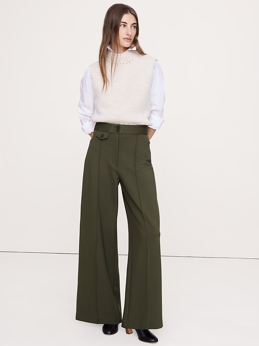 High Rise Wide-Leg Drapey Ponte Pant