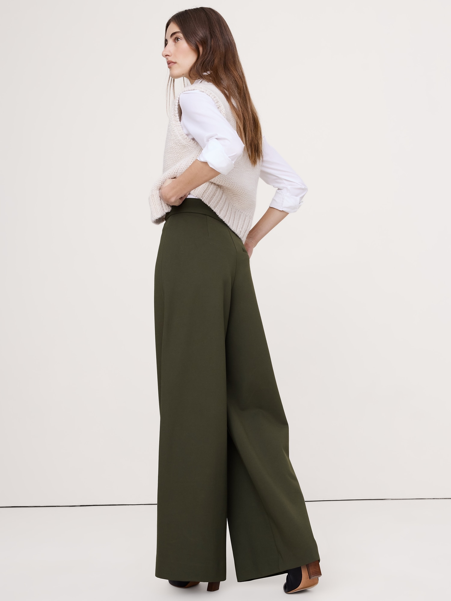 Image number 3 showing, High Rise Wide-Leg Drapey Ponte Pant