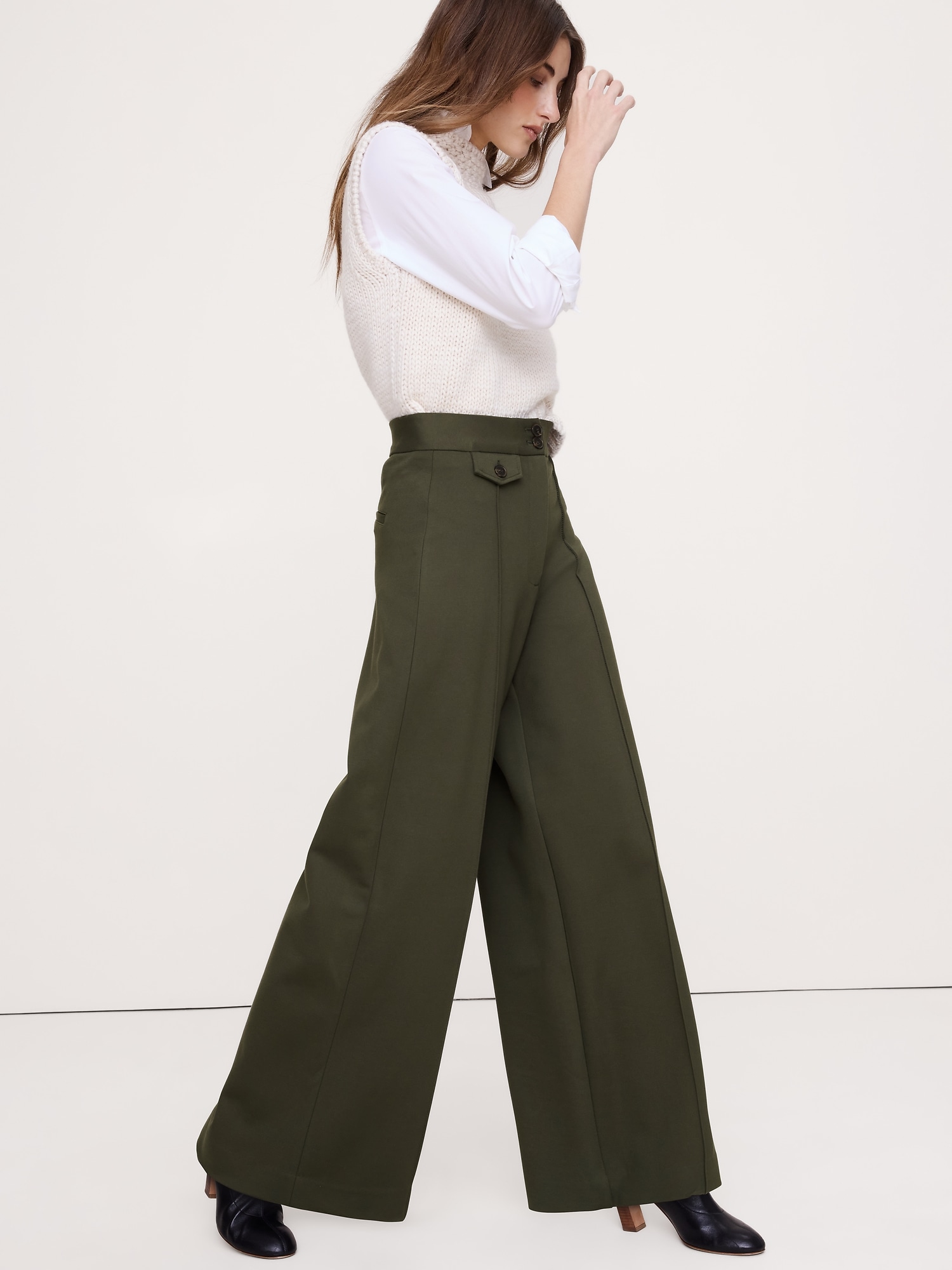 Image number 4 showing, High Rise Wide-Leg Drapey Ponte Pant