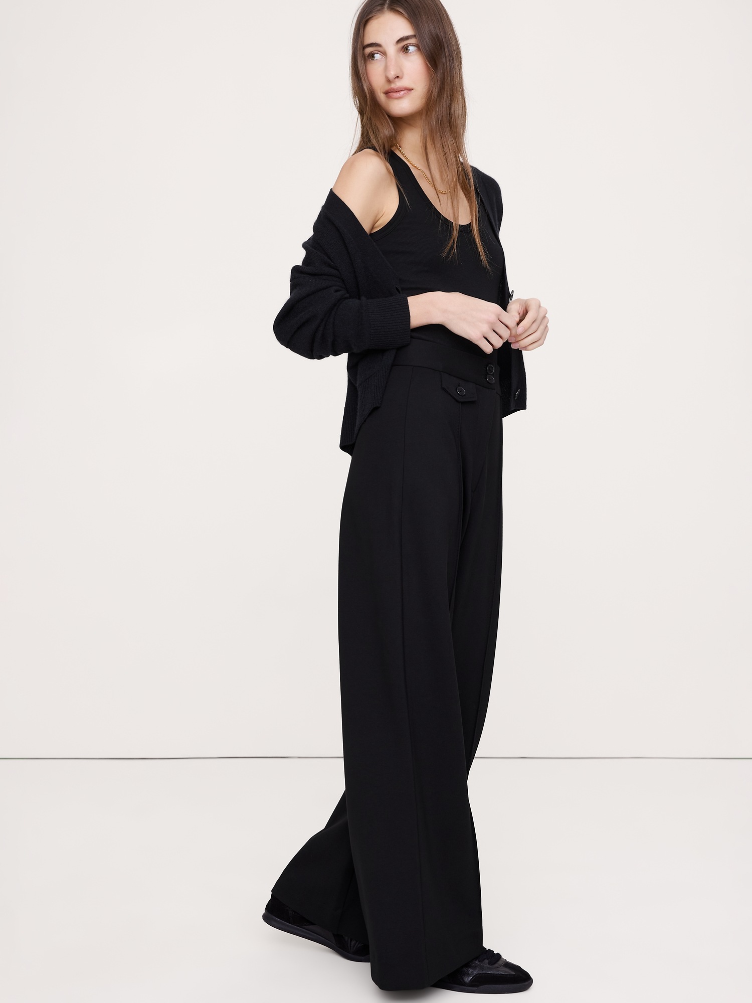 Женские брюки Banana Republic High Rise Wide-Leg Drapey Ponte Pant, цвет: Чёрный — фото 3