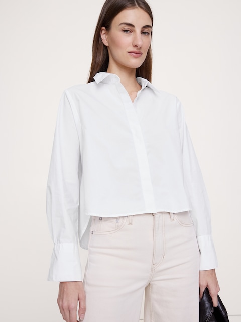 Cropped Cotton Poplin Shirt with Elbow Patches
