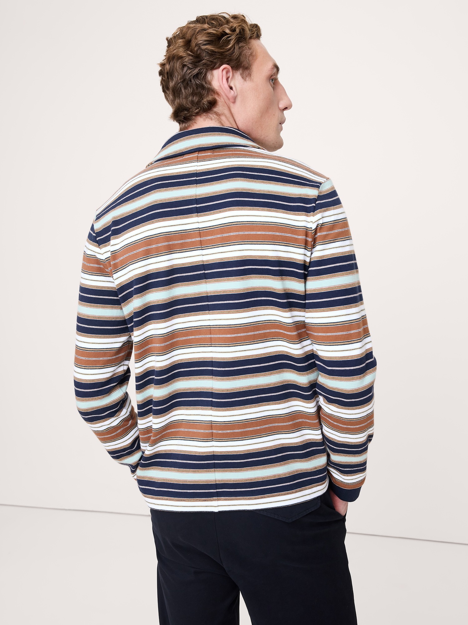 Мужское поло Banana Republic Relaxed Stripe Cotton Johnny-Collar Polo, цвет: Разноцветный полосатый — фото 2