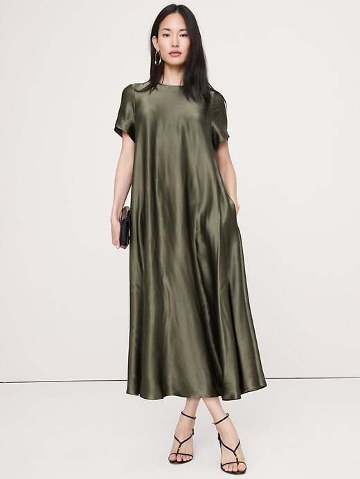 Italian Satin Trapeze Maxi Dress
