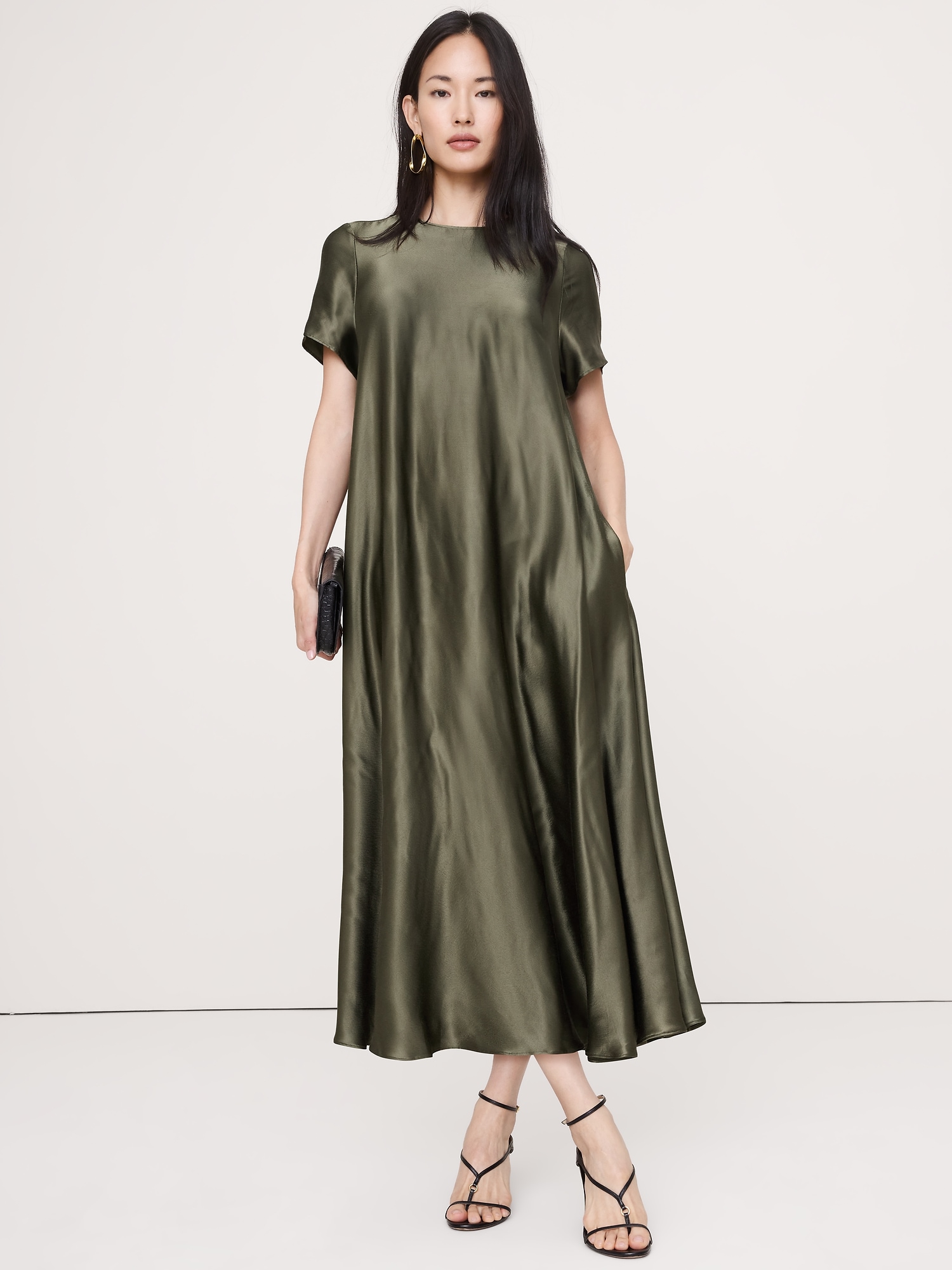 Italian Satin Trapeze Maxi Dress