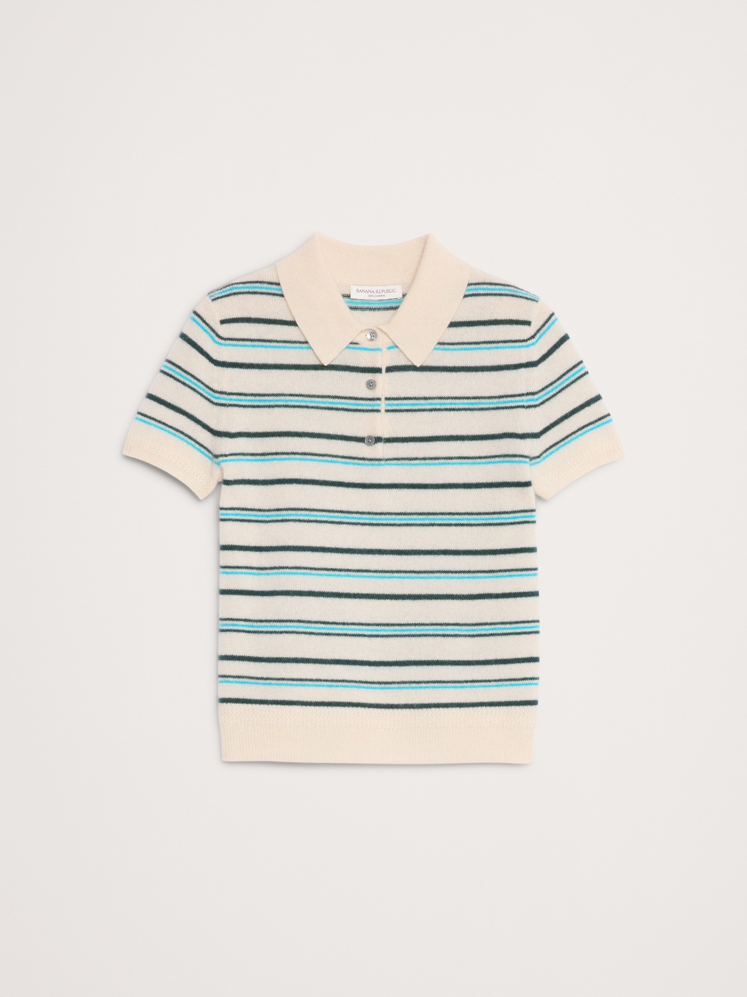 Женские рубашки Banana Republic Lightweight Cashmere Short-Sleeve Sweater Polo, цвет: Синий полосатый — фото 2