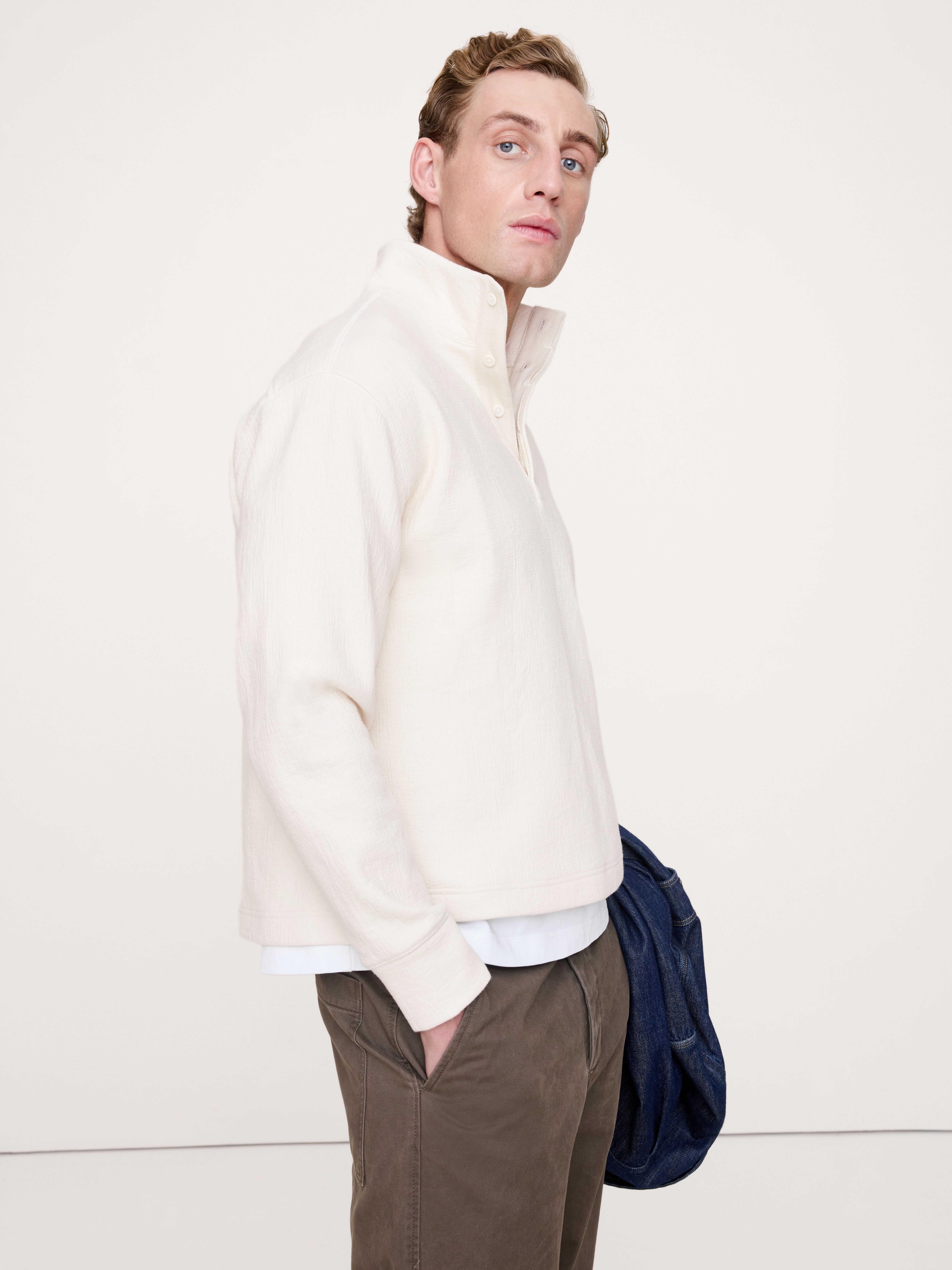 Crinkle Cotton-Wool Mock-Neck Sweatshirt
