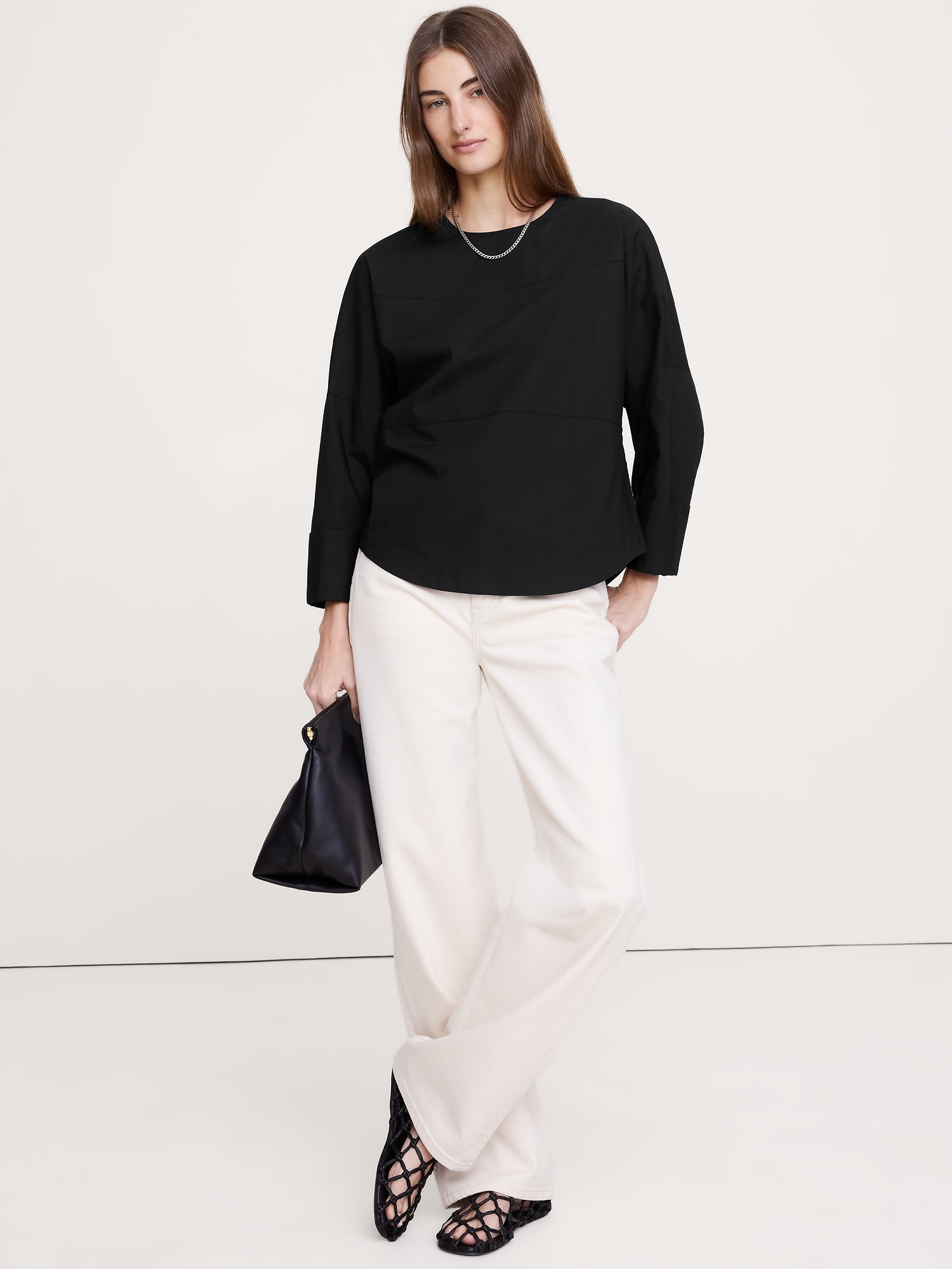 Image number 1 showing, Cotton Poplin Paneled Dolman Top