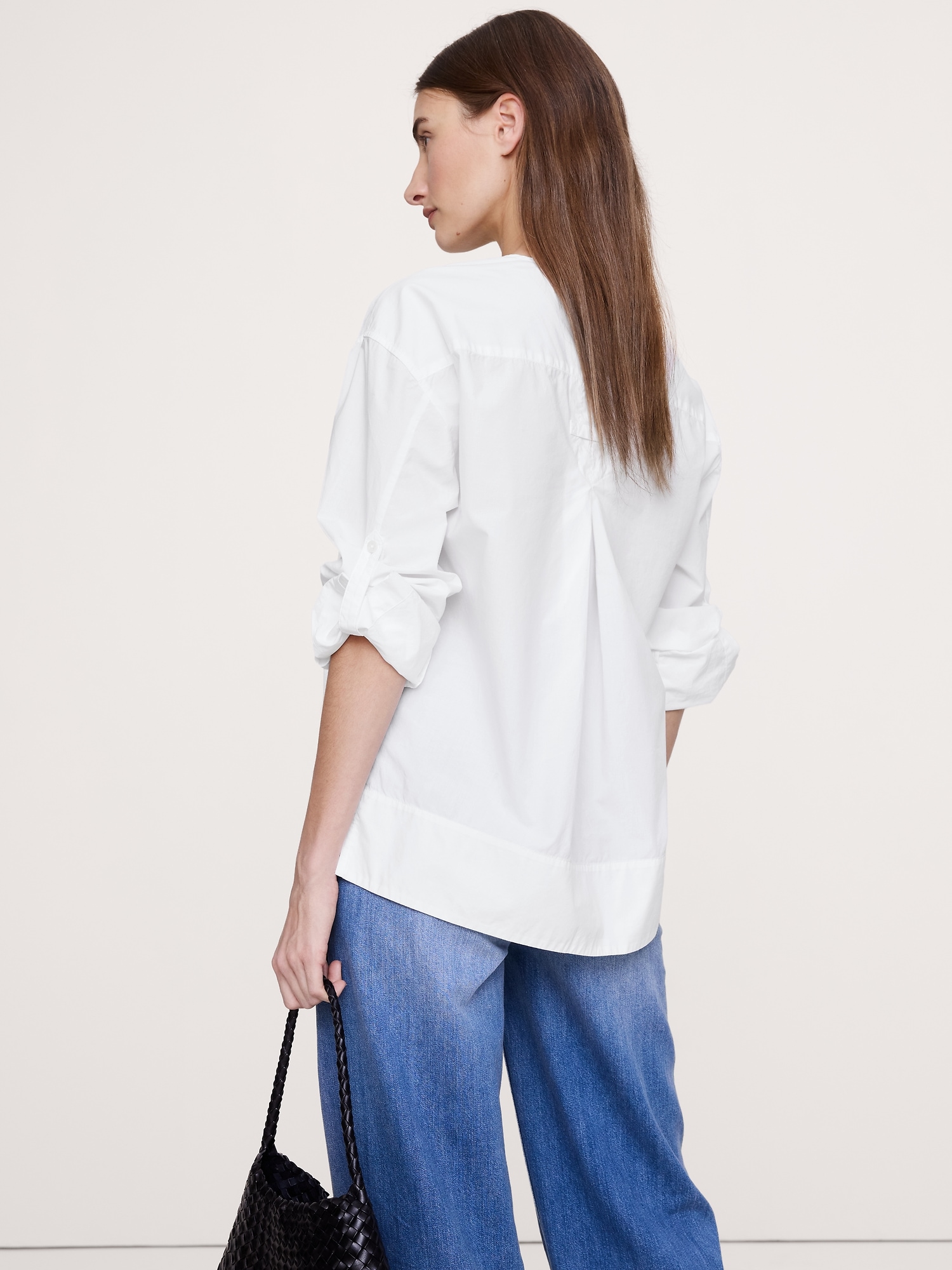 Image number 5 showing, Cotton Poplin Popover Top with Rolled Cuffs