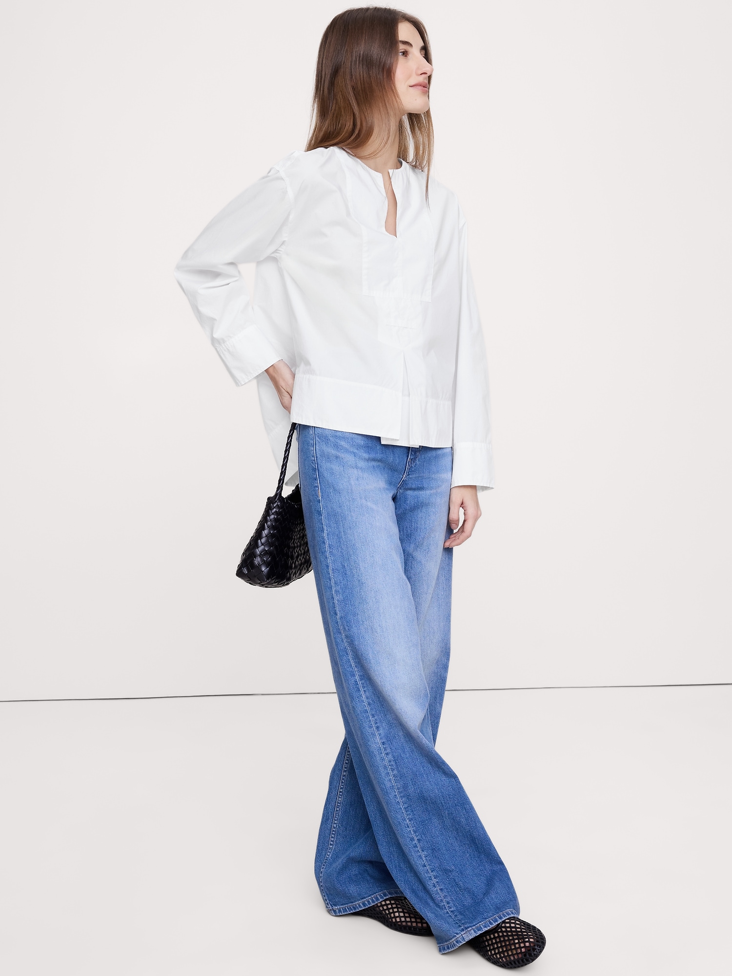 Image number 6 showing, Cotton Poplin Popover Top with Rolled Cuffs