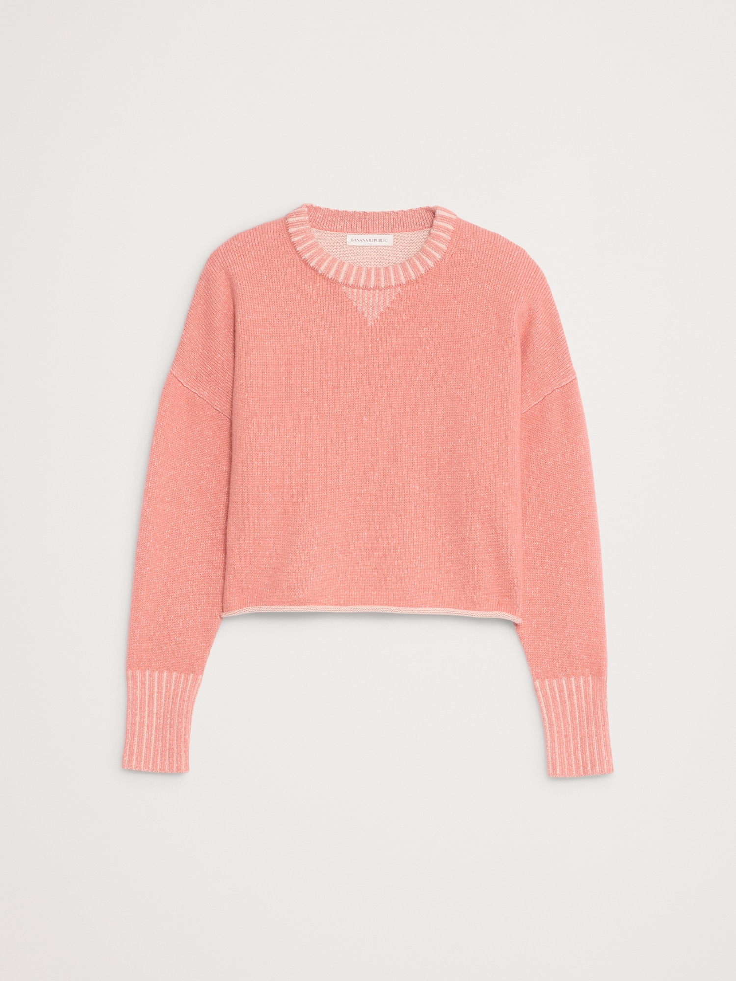 Image number 4 showing, Merino-Cotton Two-Tone Cropped Sweater