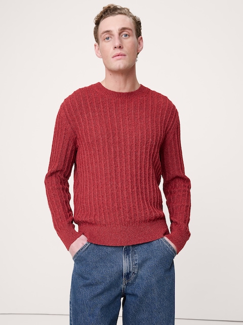 Cotton-Linen Blend Crew-Neck Sweater