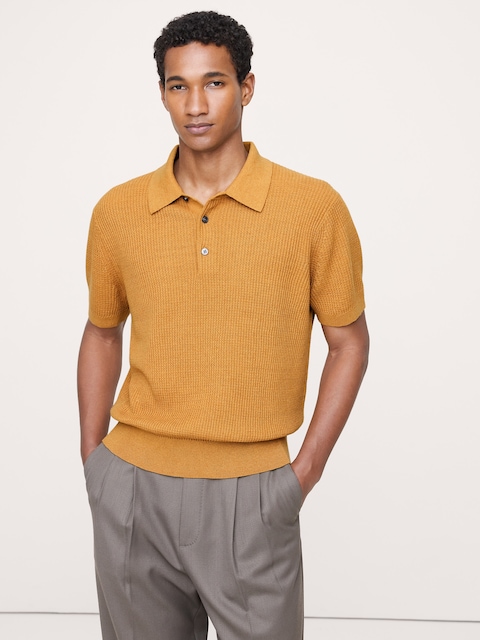 Linen-Cotton Sweater Polo