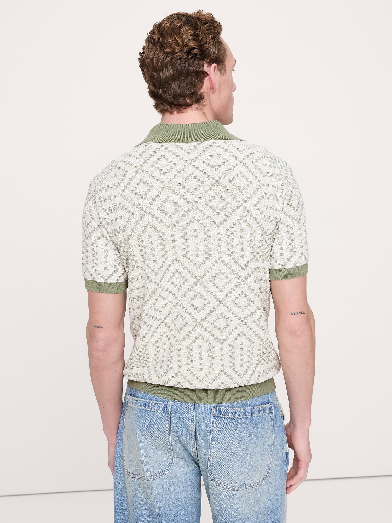 Image number 2 showing, Linen-Cotton Blend Jacquard Polo