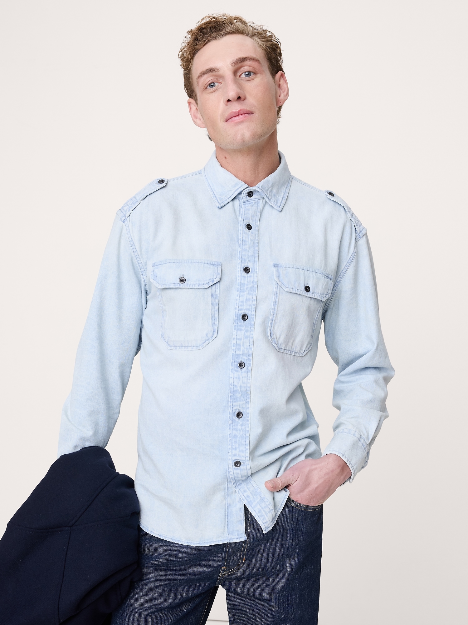 Image number 1 showing, Relaxed-Fit Washed Denim Utility Shirt
