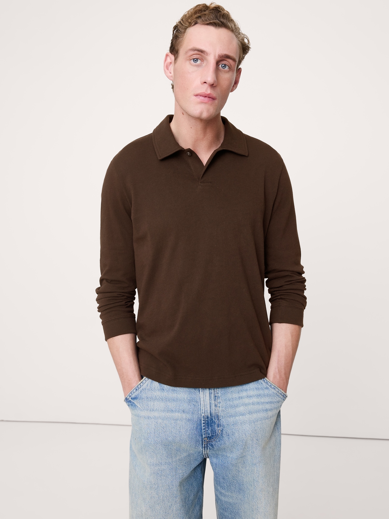 Cotton Jersey Long-Sleeve Polo