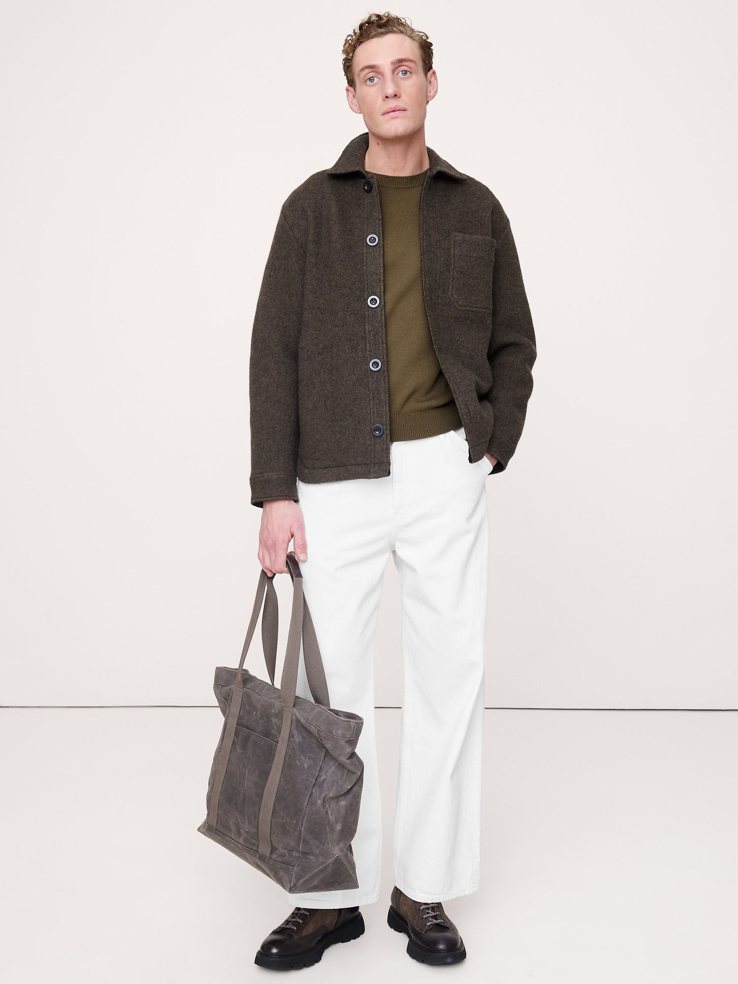 Мужской свитер Banana Republic Cotton Crew-Neck, цвет: Оливковый зелёный — фото 3