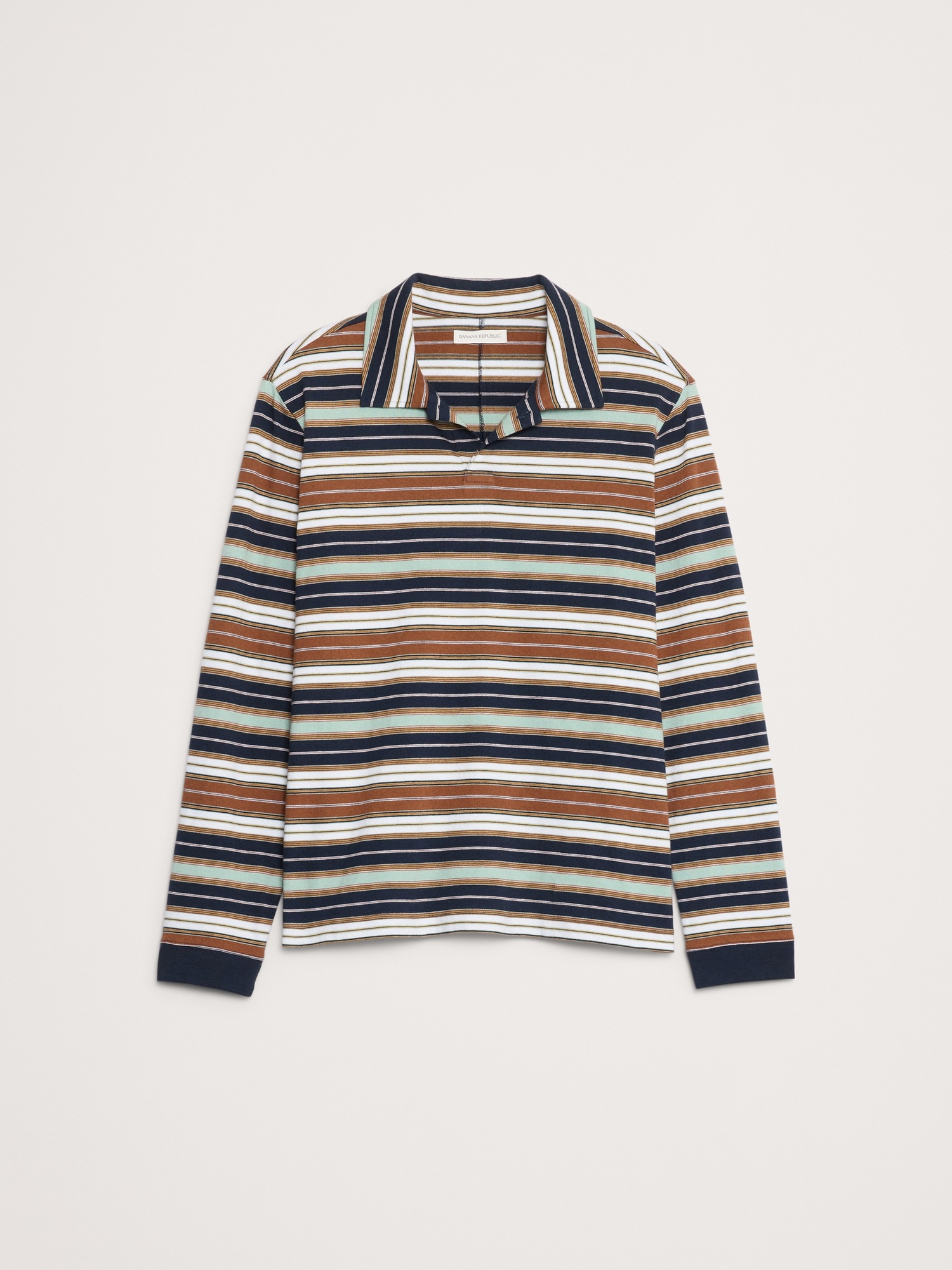 Мужское поло Banana Republic Relaxed Stripe Cotton Johnny-Collar Polo, цвет: Разноцветный полосатый — фото 4